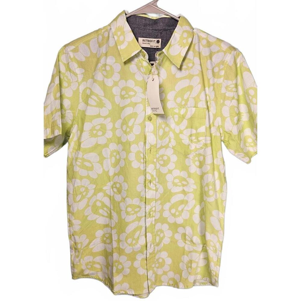 Retrofit Men's‎ Lime Green Floral Short Sleeve Button-Up Shirt Size Small